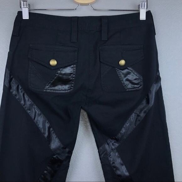 BCBGMaxAzria Y2K Criss Cross Satin Black Denim Jeans Size 4 Whimsigoth Goth Vamp - Picture 2 of 7